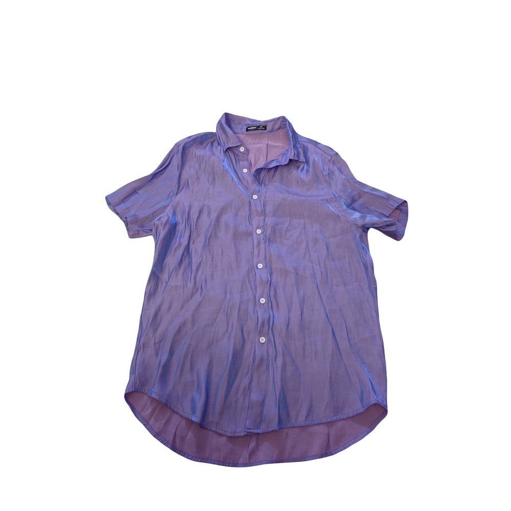 Manfinity Iridescent Purple Short Sleeve Button Down Shirt Festival Top Size L
